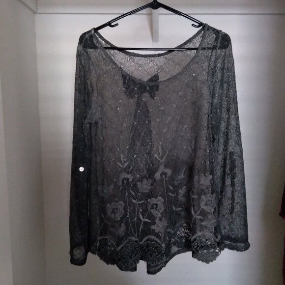 Grey Two Piece Crochet Open Knit Sweater and Dress Set - Picture 4 of 8